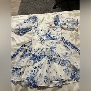 Francesca’s white and blue floral dress